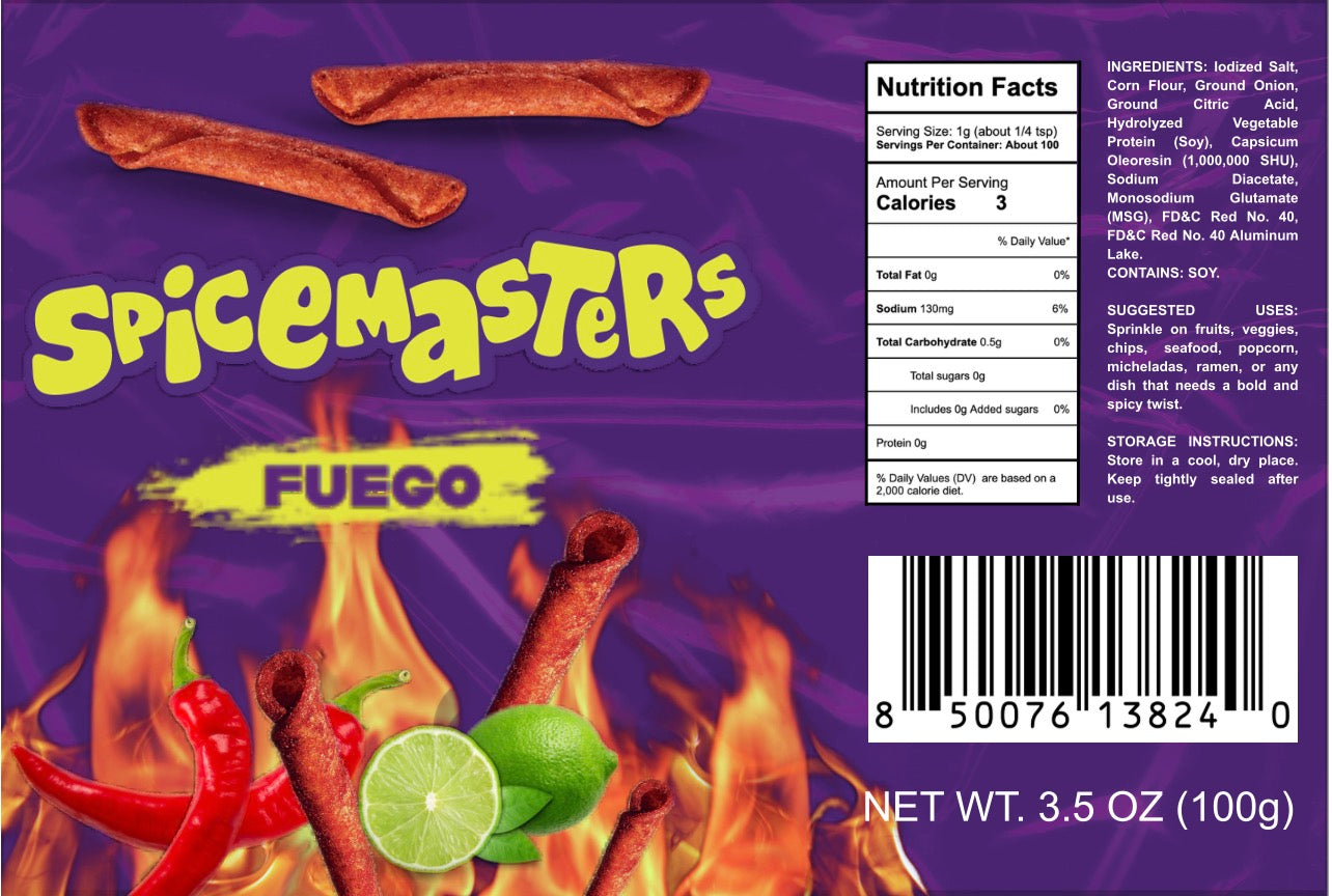 SPICEMASTERS Fuego Mexican Chili Seasoning | Spicy Taco & Snack Powder